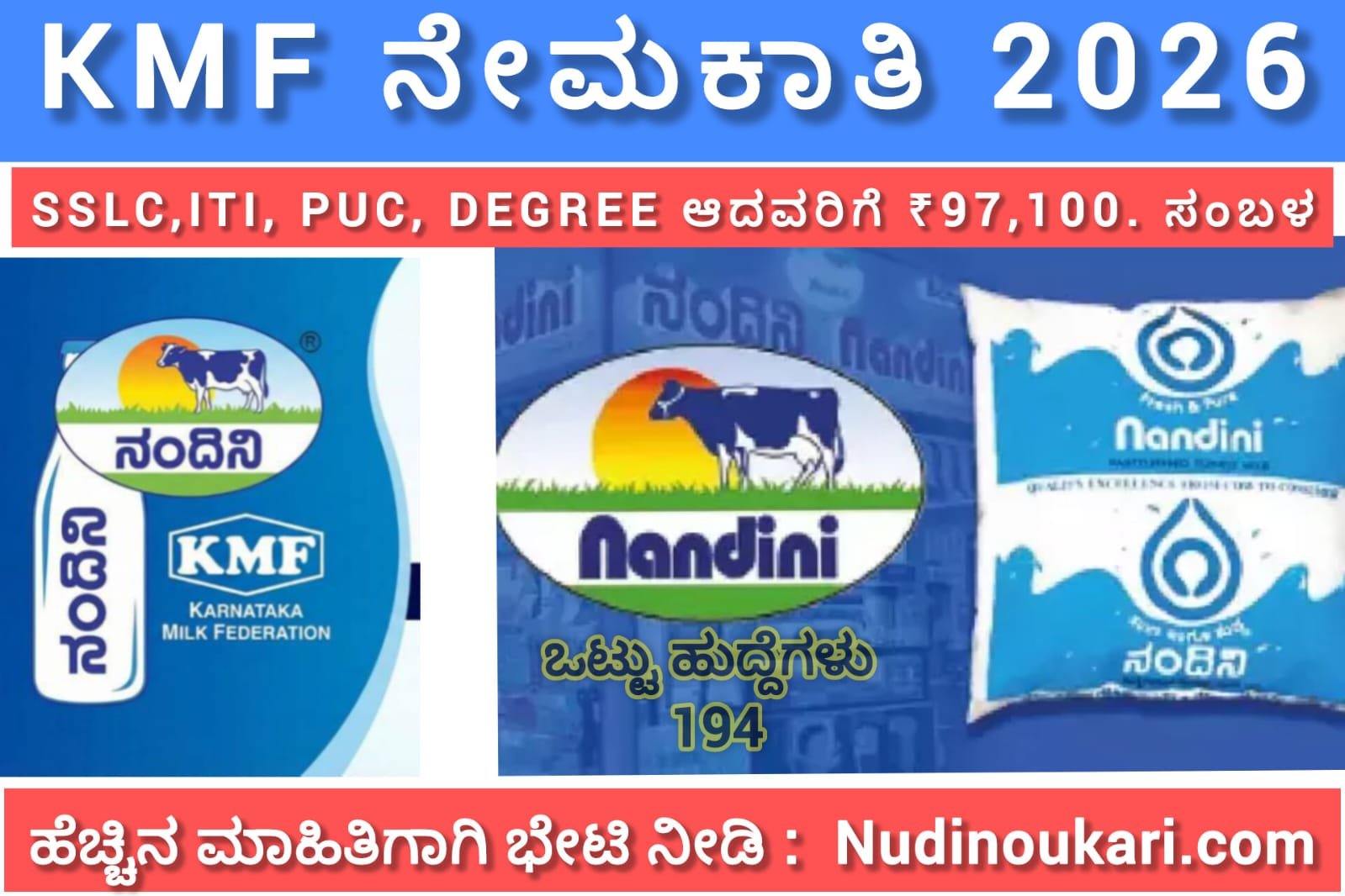 KMF SHIMUL ನೇಮಕಾತಿ 2026: SSLC, ITI, ಪದವಿ ಪಾಸ್ ಅಭ್ಯರ್ಥಿಗಳಿಗೆ 194 ಹುದ್ದೆಗಳು.| ₹97,100 ಸಂಬಳ |