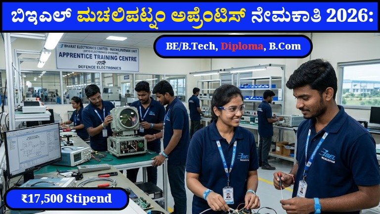 BEL Machilipatnam Apprentice 2026: Walk-In ಅವಕಾಶ! BE/B.Tech, Diploma, B.Com ಅಭ್ಯರ್ಥಿಗಳಿಗೆ ₹17,500 Stipend Job Chance