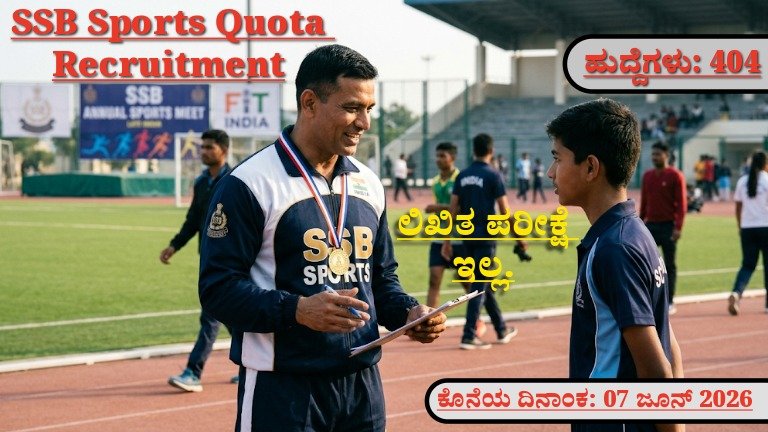 SSB Sports Quota Recruitment 2026: 404 Constable GD ಹುದ್ದೆಗಳು – 10ನೇ ಪಾಸ್ ಕ್ರೀಡಾಪಟುಗಳಿಗೆ ಕೇಂದ್ರ ಸರ್ಕಾರದ ಭರ್ಜರಿ ಅವಕಾಶ!